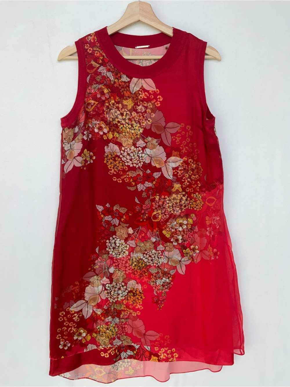Elie Tahari Red Floral Sleeveless Silk  Shift Dress